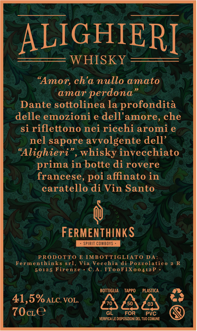 Whisky AlighierI 41.5% abv, bottiglia da 700 ml